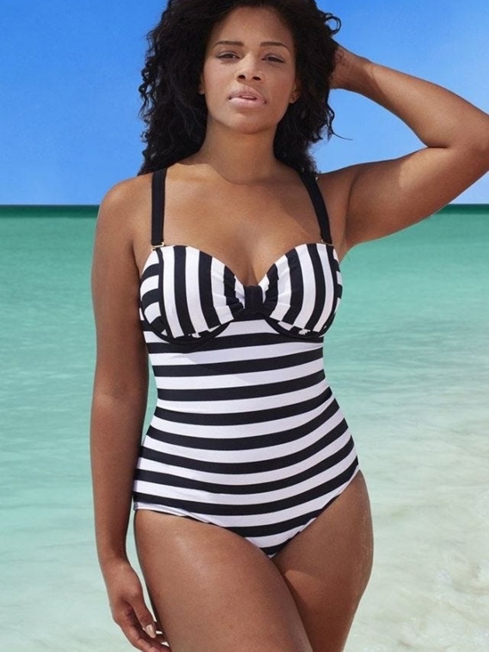 NWT Swimsuits For All The Countess Black & White Striped One-Piece, 18 D/DD (C3)
